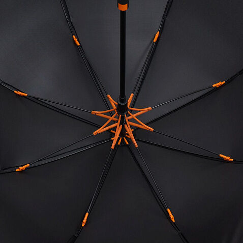Зонт-трость Hidecolor с цветными спицами, черный с оранжевым