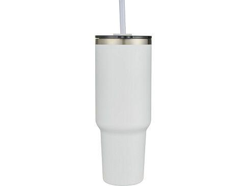 Sydney медная кружка с двойными стенками, сертифицированная согласно RCS, с вакуумной изоляцией и соломинкой, 1200 мл - Белый