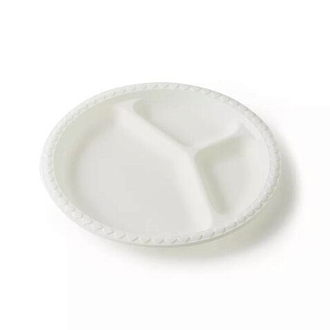 Круглая тарелка с разделением на 3 зоны из кукурузного крахмала 10 дюймов Круглая тарелка с разделением на 3 зоны из кукурузного крахмала 10 дюймов