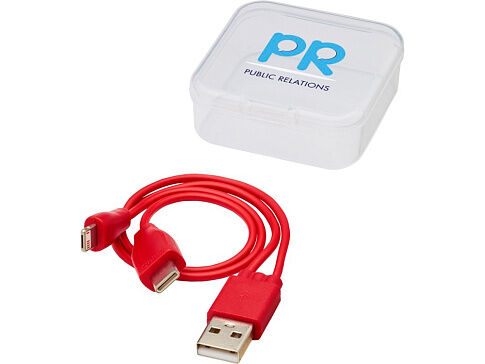 Двусторонний кабель для зарядки Ario 3-в-1 в тканевой оплетке, красный