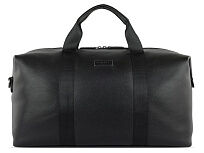 Сумка дорожная BUGATTI Elsa, чёрная, воловья кожа/полиэстер, 47х22х24 см