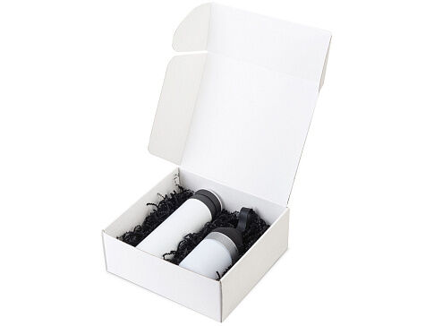 Подарочный набор с колонкой и термосом Black&White, белый/черный