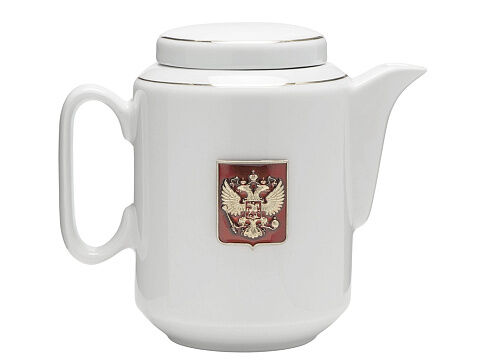 Чайный набор с подстаканником и фарфоровым чайником ЭГОИСТ-Л, золотистый/белый