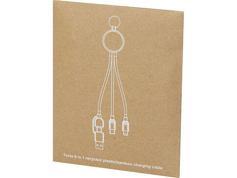 Кабель для зарядки Tecta 6 в 1 из переработанного пластика/бамбука с брелком, сплошной черный