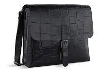 Сумка-мессенджер мужская BUGATTI Nevio, чёрная, воловья кожа/хлопок, 30,5х7х25 см, 5 л