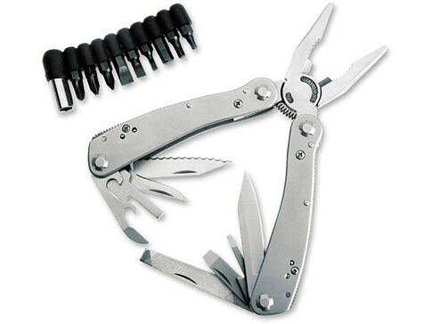 Мультитул Stinger, 105x50 мм, 16 функций, сталь, серебристый, 10 насадок и нейлоновый чехол Мультитул Stinger, 105x50 мм, 16 функций, сталь, серебристый, 10 насадок и нейлоновый чехол