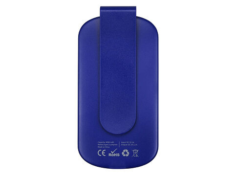 Портативное зарядное устройство Pin на 4000 mAh с большой площадью нанесения и клипом для крепления к одежде или сумке, синий