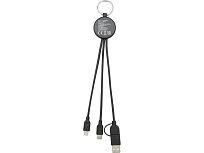 Кабель для зарядки Tecta 6 в 1 из переработанного пластика/бамбука с брелком, сплошной черный