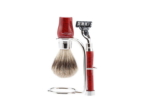 Бритвенный набор Mondial: станок MACH3, помазок, подставка; корень шиповника