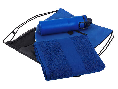 Спортивный набор со стальной бутылкой и полотенцем Advanced, синий