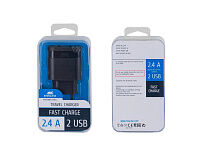 Сетевое зарядное устройство, 2 USB / 2.4 A, черный
