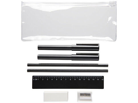 Набор Mindy: ручки шариковые, карандаши, линейка, точилка, ластик, черный