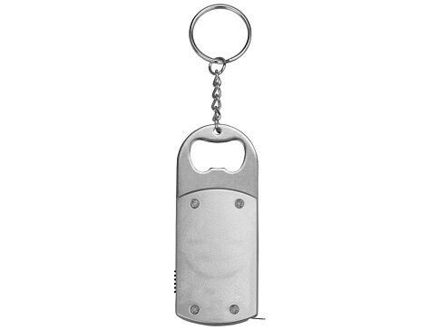 Брелок-открывалка с рулеткой и фонариком Open, серебристый