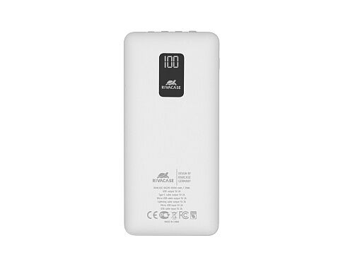 RIVACASE VA2210 (10000 мАч) внешний аккумулятор с дисплеем и встроенными кабелями, белый, 12/48