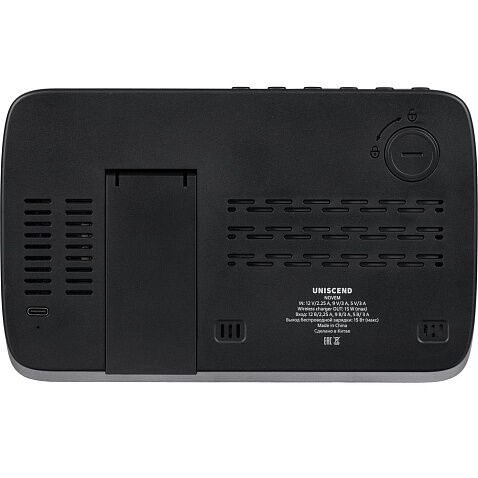 Станция беспроводной зарядки с часами и календарем и подсветкой лого Novem, черная