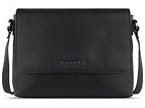 Сумка наплечная женская BUGATTI Bella, чёрная, воловья кожа/полиэстер, 25х8х20 см