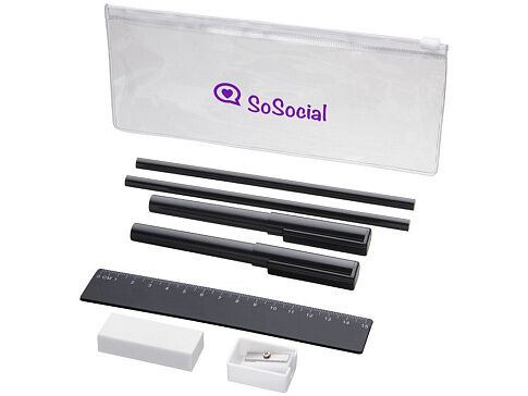 Набор Mindy: ручки шариковые, карандаши, линейка, точилка, ластик, черный