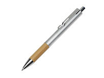Ручка металлическая шариковая Sleek, серебристый/бамбук
