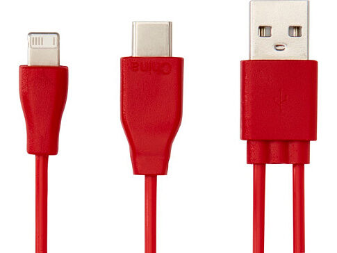 Двусторонний кабель для зарядки Ario 3-в-1 в тканевой оплетке, красный