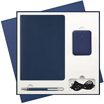 Подарочный набор Rain, синий (ежедневник, ручка, аккумулятор)