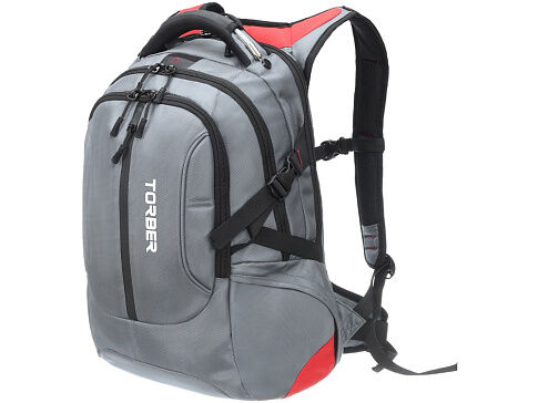 Рюкзак TORBER DRIVE с отделением для ноутбука 15, серый/красный, полиэстер 1680D, 36x17x50 см, 30 л