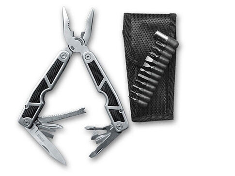 Мультитул Stinger, 115x45 мм, 10 функций, сталь/пластик, жёлто-чёрный, 12 насадок и нейлоновый чехол Мультитул Stinger, 115x45 мм, 10 функций, сталь/пластик, жёлто-чёрный, 12 насадок и нейлоновый чехол