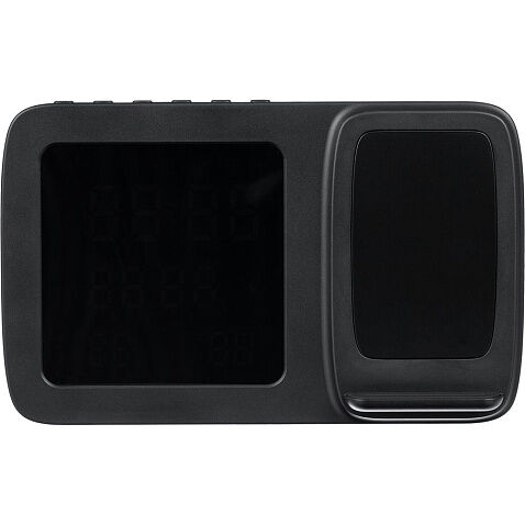 Станция беспроводной зарядки с часами и календарем и подсветкой лого Novem, черная