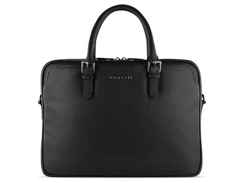 Портфель женский BUGATTI Bella, чёрный, воловья кожа/полиэстер, 38х6,5х27 см