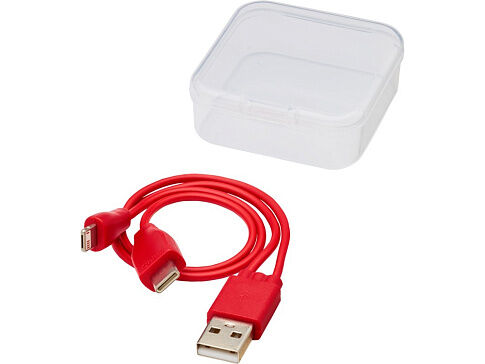 Двусторонний кабель для зарядки Ario 3-в-1 в тканевой оплетке, красный