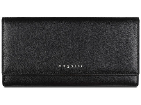 Кошелёк женский BUGATTI Lady Top, чёрный, натуральная воловья кожа, 20х2,5х10,5 см