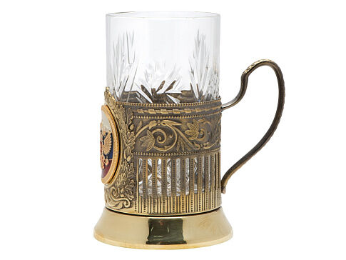 Чайный набор с подстаканником и фарфоровым чайником ЭГОИСТ-Л, золотистый/белый